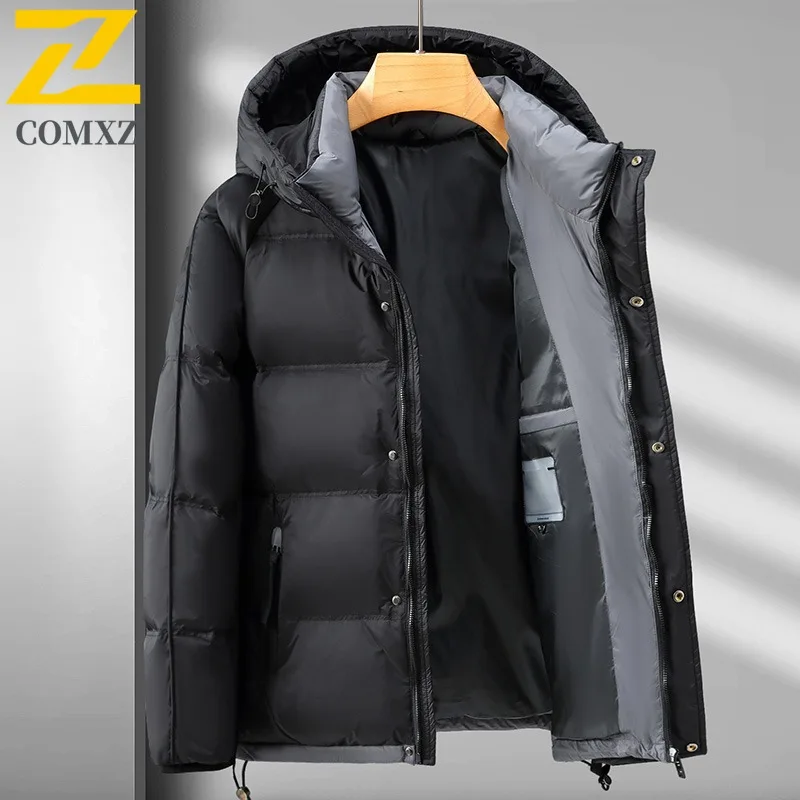Men Detachable Hood Jacket  Winter Leisure Business Parka Waterproof Coat Windproof Thermal  Office Wear Thickened Down Overcoat