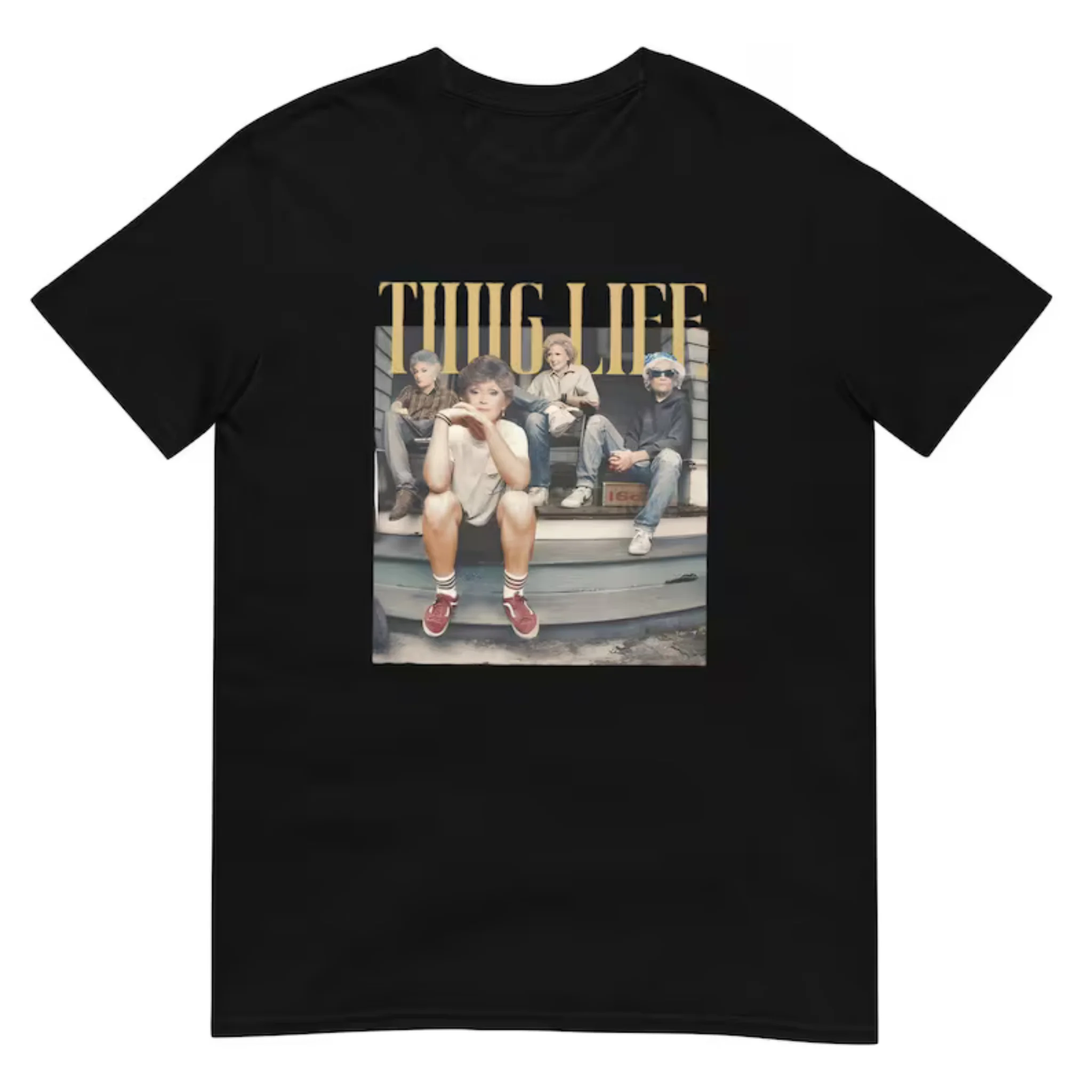 Women Retro TV Parody Tee Golden Girls Thug Life Gold Letter Bootleg Print Short Sleeve Top