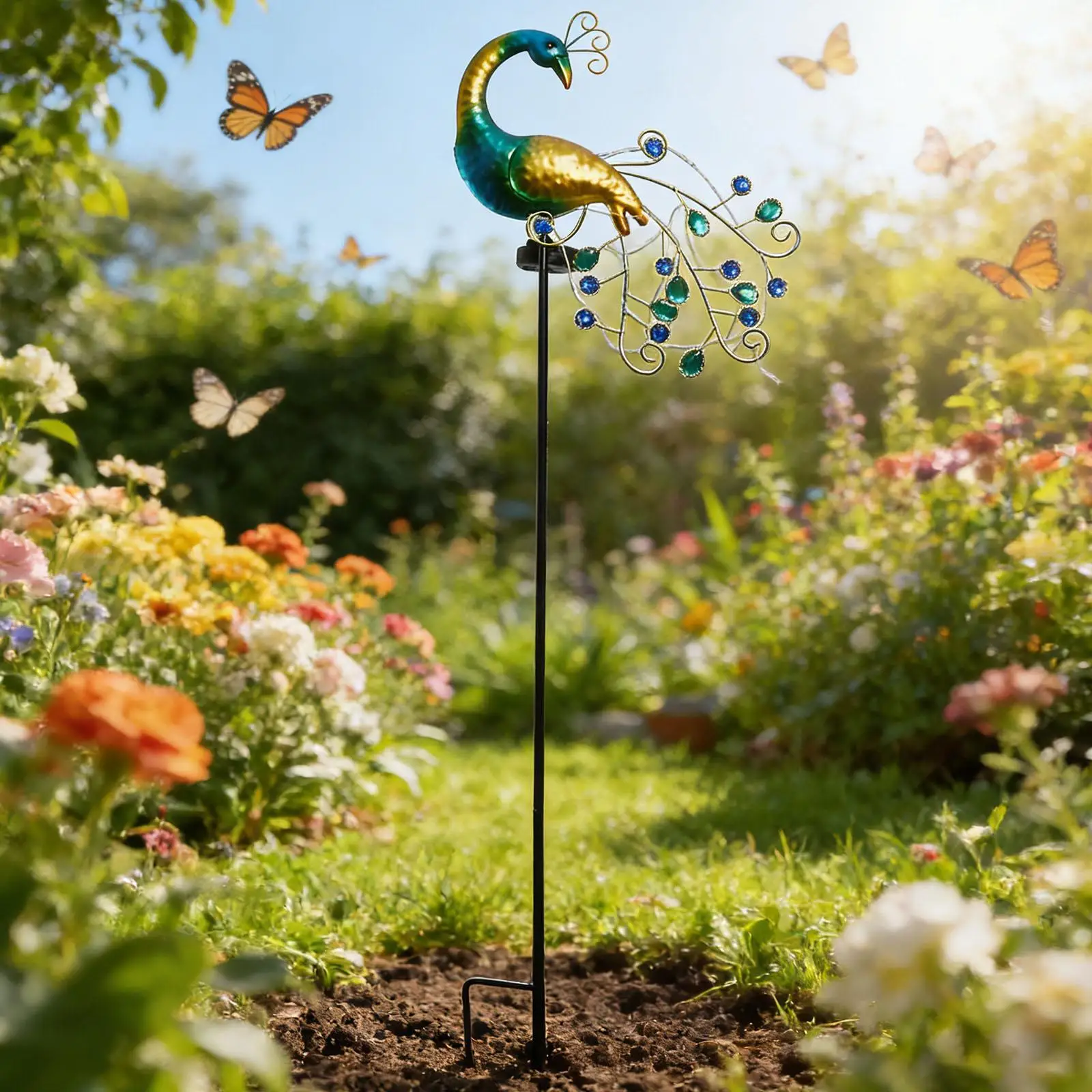 

Solar Lights Garden Stakes Waterproof 110cm Lamp Decorative Ornament Peacock Figurine for Lawn Balcony Wedding Courtyard Yard