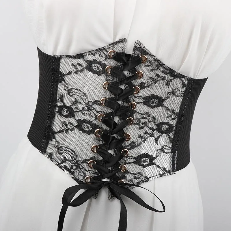 مشد فاسق أسود أحزمة واسعة التخسيس الجسم للنساء مرونة عالية حزام خصر الإناث Cummerbunds المألوف الدانتيل متابعة مشد حزام