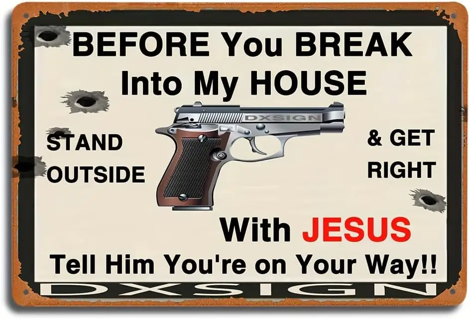 12x8 Protective Humor Metal Tin Sign - Bold Home Defense Message & Vintage Wall Art for Home Security Enthusiasts sign