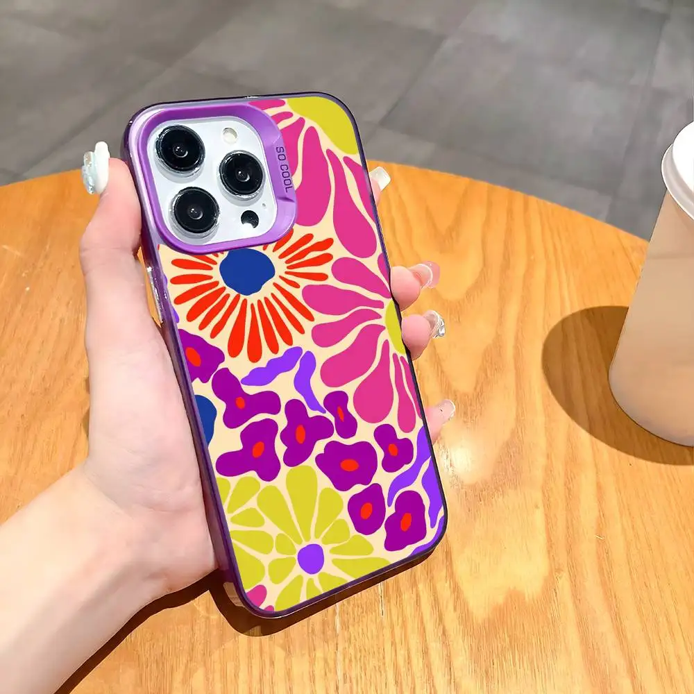 Flower Painting Art Phone Case For iPhone 16 15 14 13 12 11 Pro Max White Purple Matte Laser Metallic Aurora Funda - Image 5