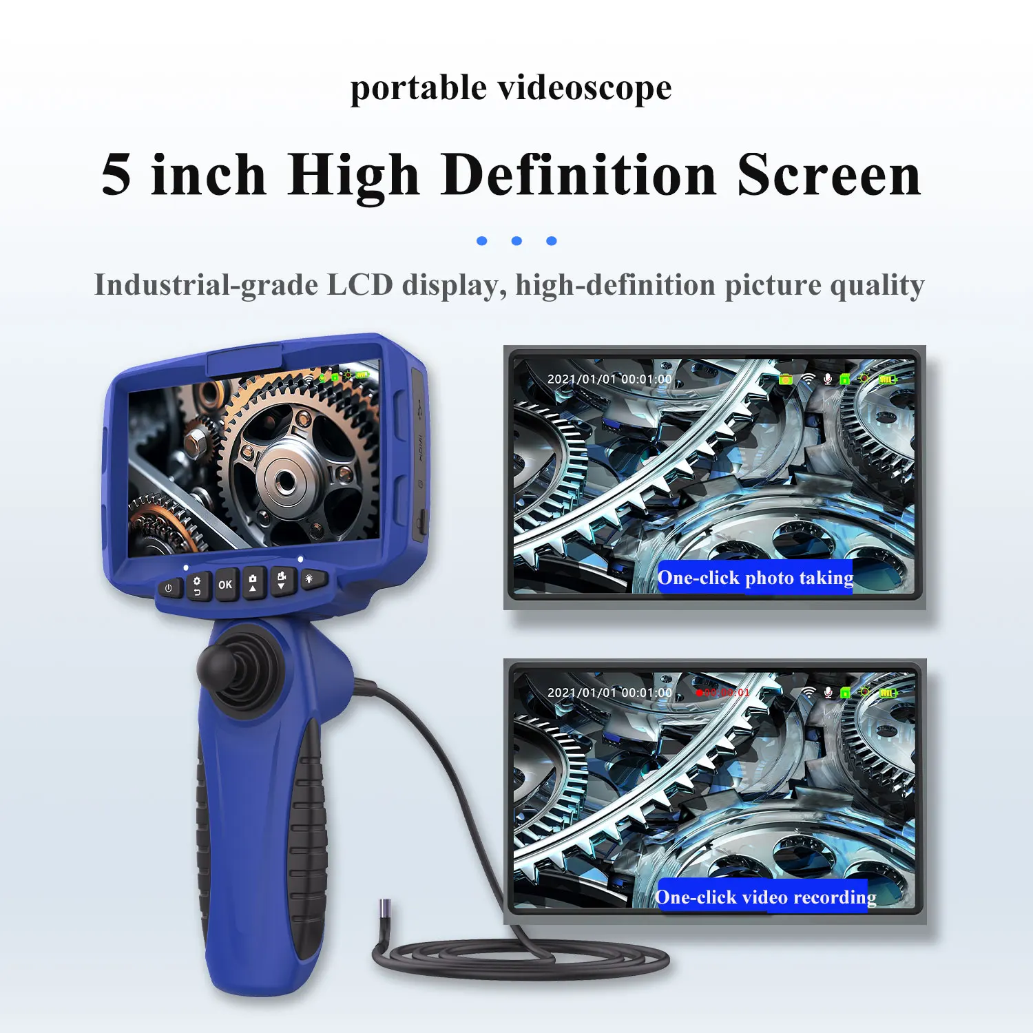 4 Way Video Endoscope Pipe Inspection Camera 5 Inch Dual Lens Industrial High Definition 360 Degree Borescope Endoscope Camera