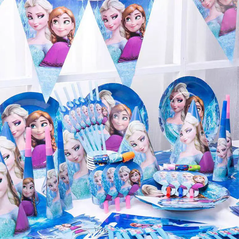 Disney Frozen Birthday Party Decorations Tableware Supplies Paper Cups Plates Tablecloth Elsa Princess Balloons Set Kids Gifts