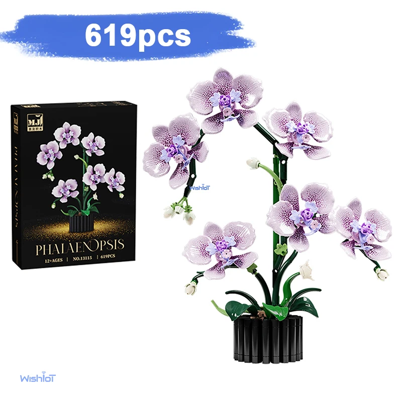 

619 шт. фаленопсис строительные блоки цветы орхидея горшечные растения имитация модели домашний декор детская игрушка-головоломка подарок на день рождения для девочек