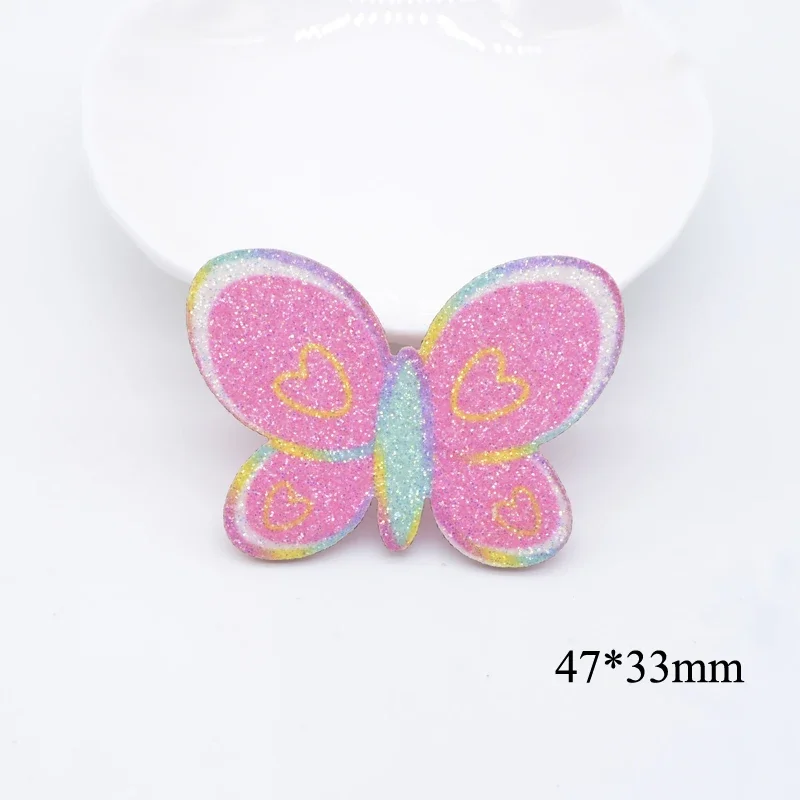 10Pcs Glitter Print Appliques Meteor Flower Rainbow Butterfly for DIY Crafts Cake Topper Headwear Hair Clips Bow Decor Patches