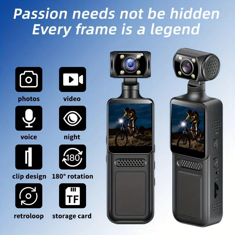 4K-Action-Kameras, Taschenkamera, 2K HD, tragbar, Nachtsicht, Sport, DV, digitales Video, Fitness-Enthusiasten-Recorder, 360° drehbar