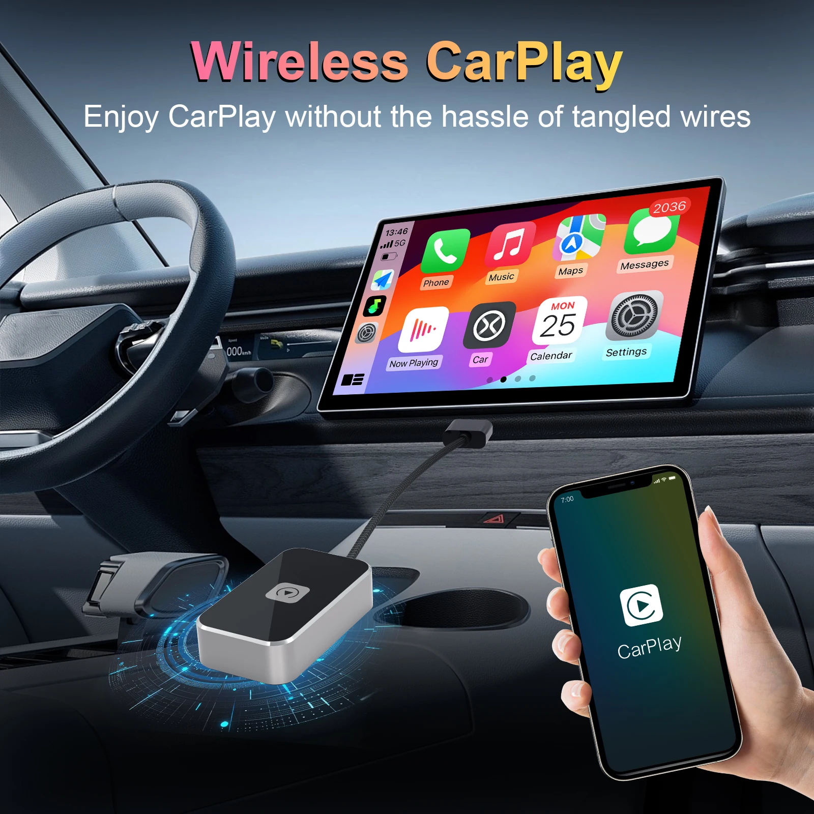 

Wireless CarPlay Adapter Wired to Wireless Apple CarPlay Keep Original Control Stable Control No Delay with Type c Adaptors