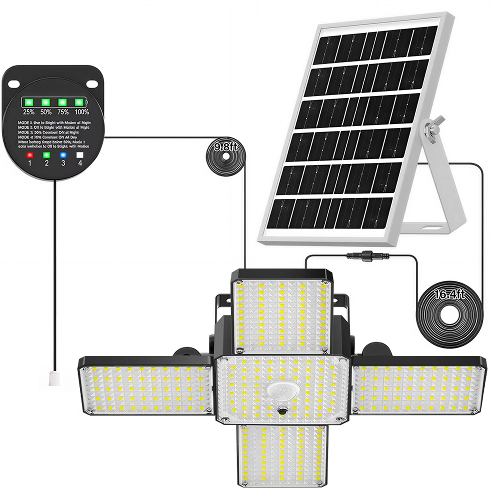 Lampa solarna wisząca LED do użytku wewnątrz i na zewnątrz z czujnikiem ruchu, wskaźnikiem naładowania baterii, 268 LED, 4 tryby oświetlenia, IP65, lampa solarna do szopy, garażu. — 2