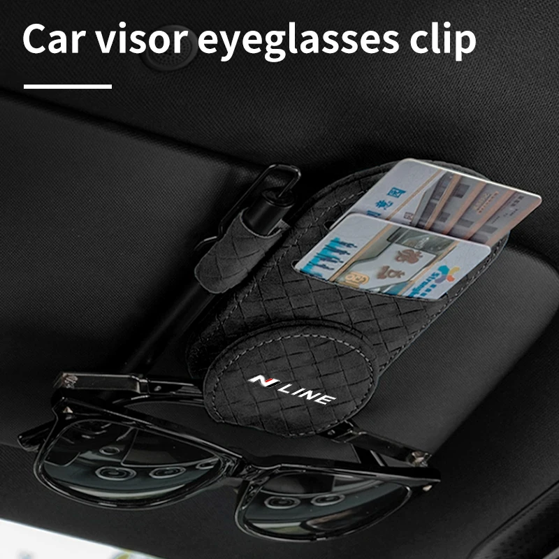 Leather Car Glasses Case Sun Visor Sunglasses Car Clip Card Ticket Holder For Hyundai Tucson IX35 I30 I20 Kona Coupe Veloster