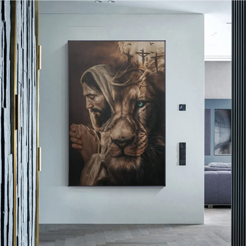 Classic Christian Wall Art Bible Jesus Lion And Warrior Oil On Canvas Posters And Prints Living Room  Decoration Gifts