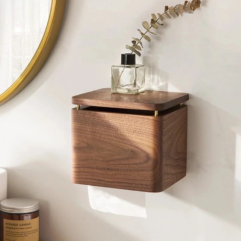 Wall-mounted Wooden Tissue Box Napkin Holder Toilet Paper Holder Bathroom Shelf Paper Roll Holders Wall-mounted Tissue Holders