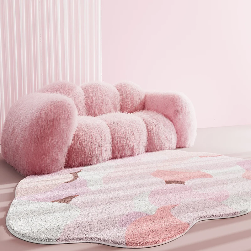 Light Luxury Cloud Shape Living Room Decoration Carpet Fluffy Soft Rugs for Bedroom Pink Plush Carpet Home Irregular Thick Mat