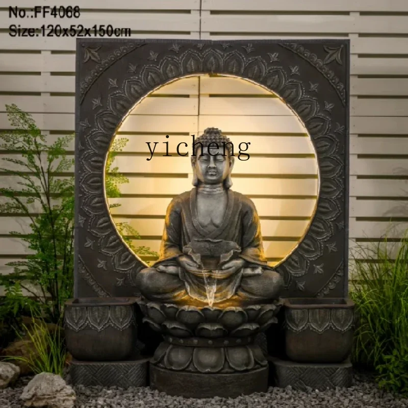 X9 high-end rockery flowing water fountain Zen Buddha statue entrance water curtain ornament decorative landscaping