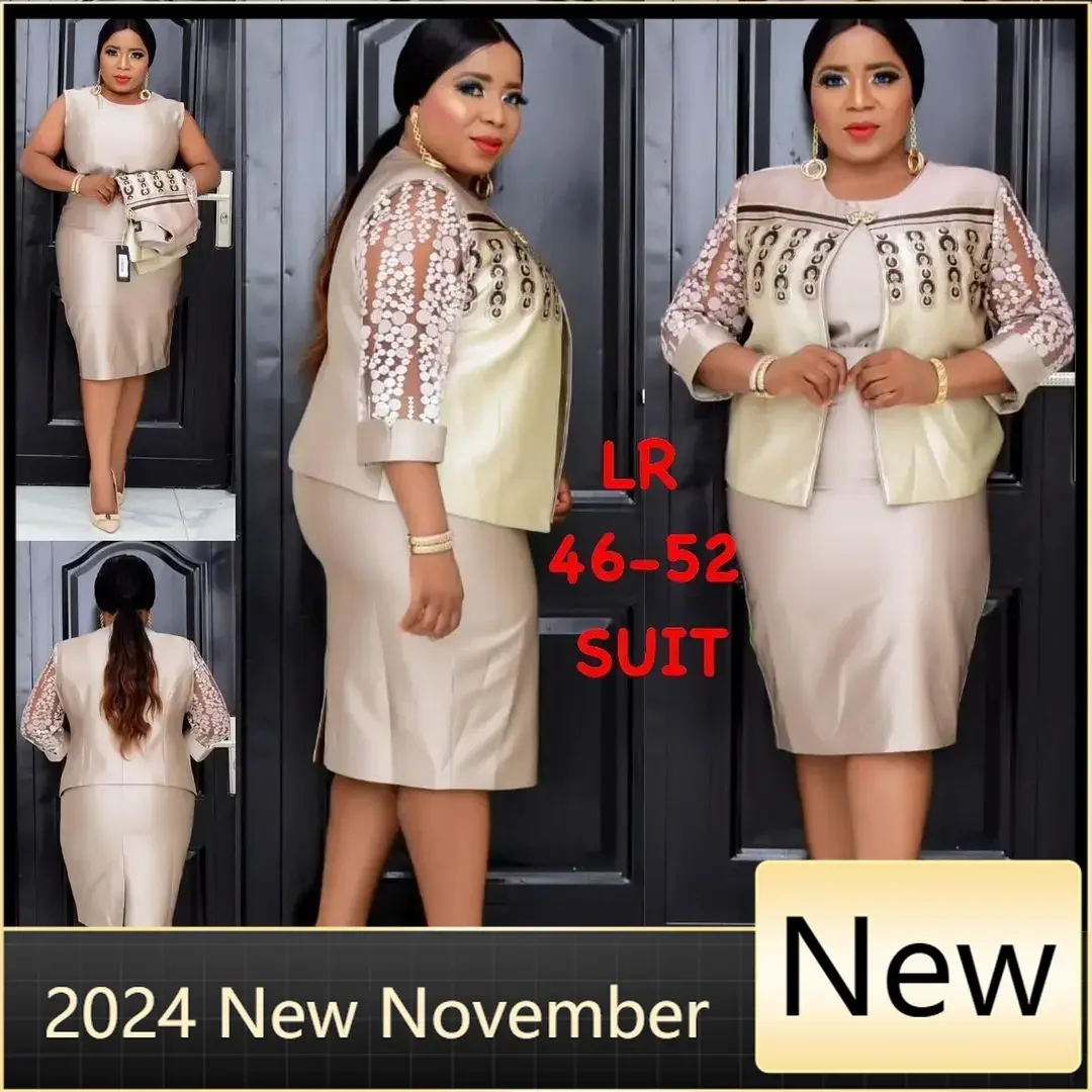 

Customized 2 Piece Set long Coat and Dress Christmas African Midi Dresses Women Dashiki Bazin Riche African Clothing Dresses Afr