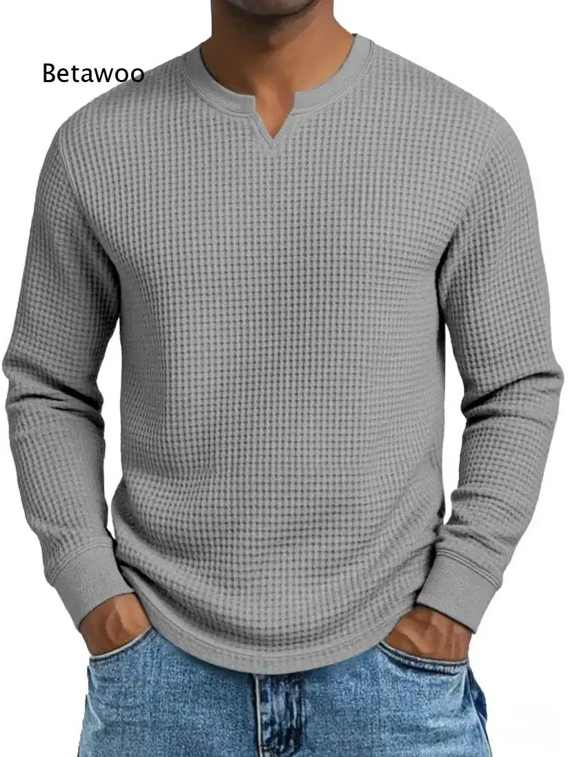 Mens Slim Fit V Neck Long Sleeve Basic Undershirt Solid Color Casual Tops European Style Ins Design Suitable For Spring And Aut