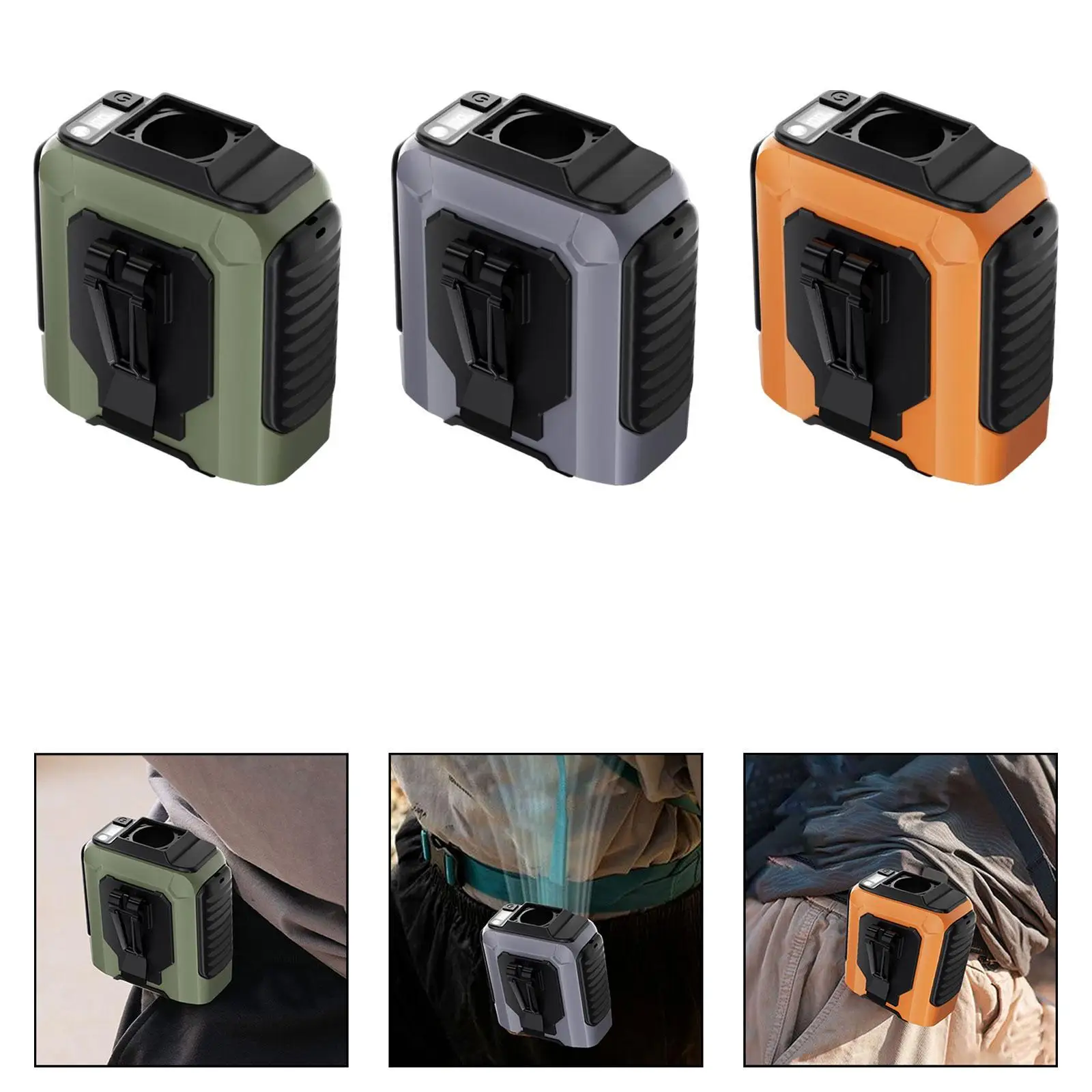 허리 클립 팬 손전등 100단계 강풍 핸즈프리 벨트 클립 팬 (농장, 택배, 사이클링, 하이킹, 야외 활동용)