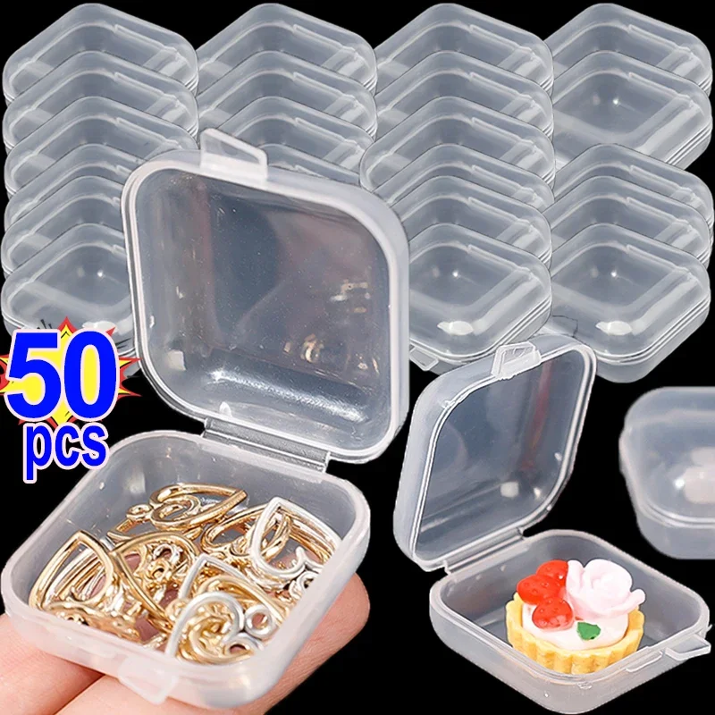 5-50Pcs Square Storage Box Mini Transparent Plastic Flip Cover Small Case Pill Jewels Dustproof Storage Pack Boxes Wholesale