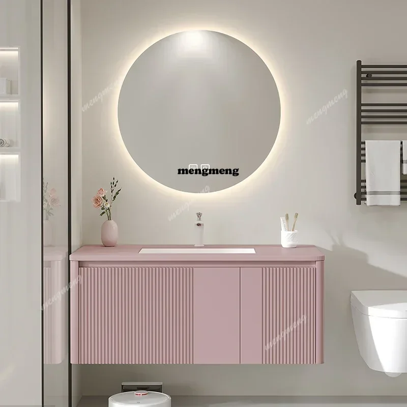 

Nordic Fashion Pink Bathroom Cabinet Combo Modern Simple Design Bathroom Mirror Sink Vanity Home Furniture MueblesX