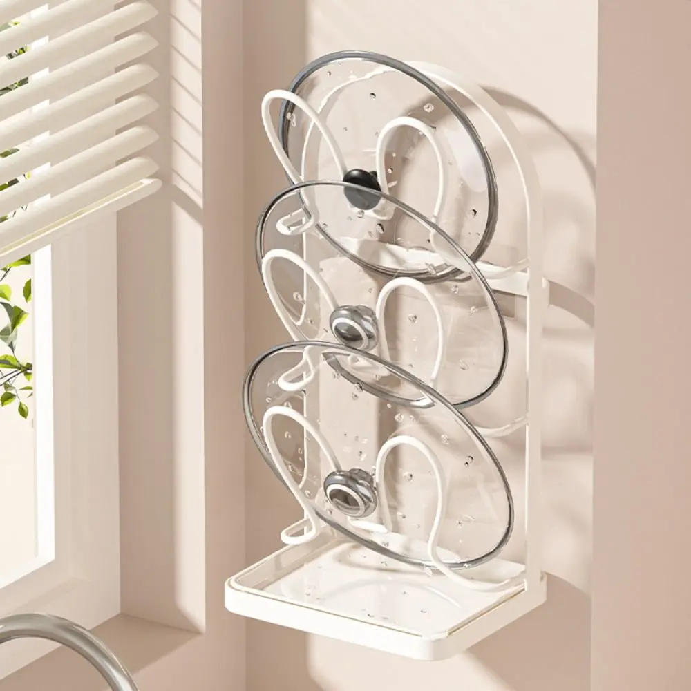 

Durable Draining Pot Lid Holder Good Load-bearing Punch Free Cutting Board Holder Space Saving 3 Layer Pot Lid Storage Rack Home