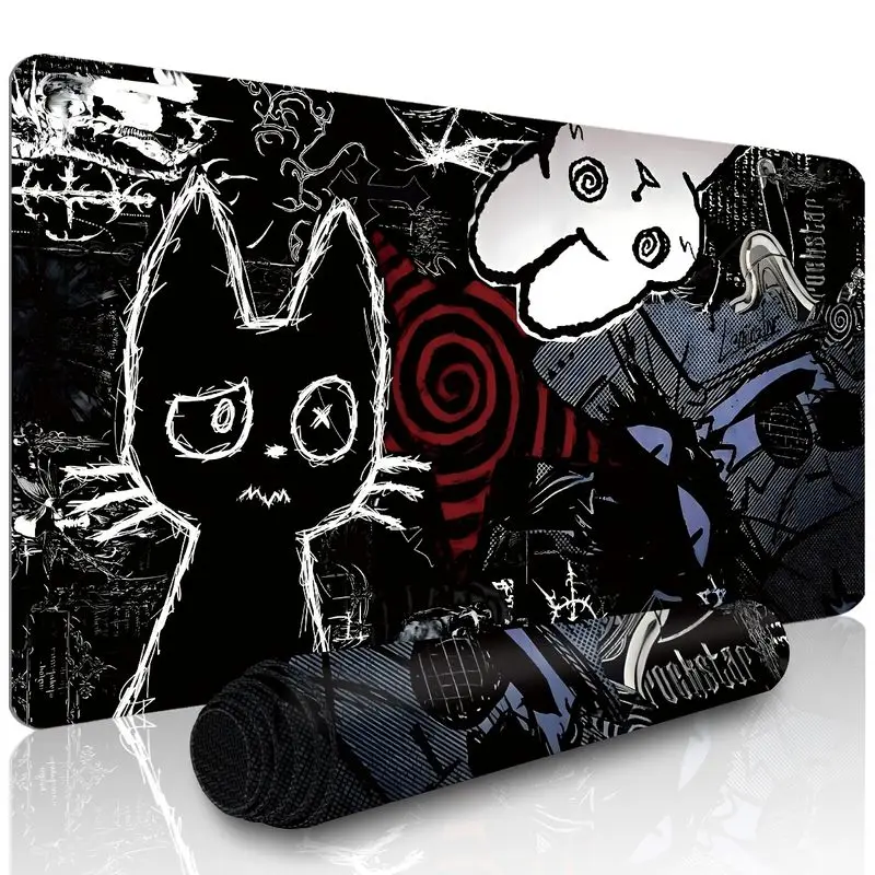 VIKAMA Emo Dark Graffiti Animal XXL Desk Mat Non Slip Gaming Mouse Pad Cat Rabbit Keyboard Pad Street Style Table Decor