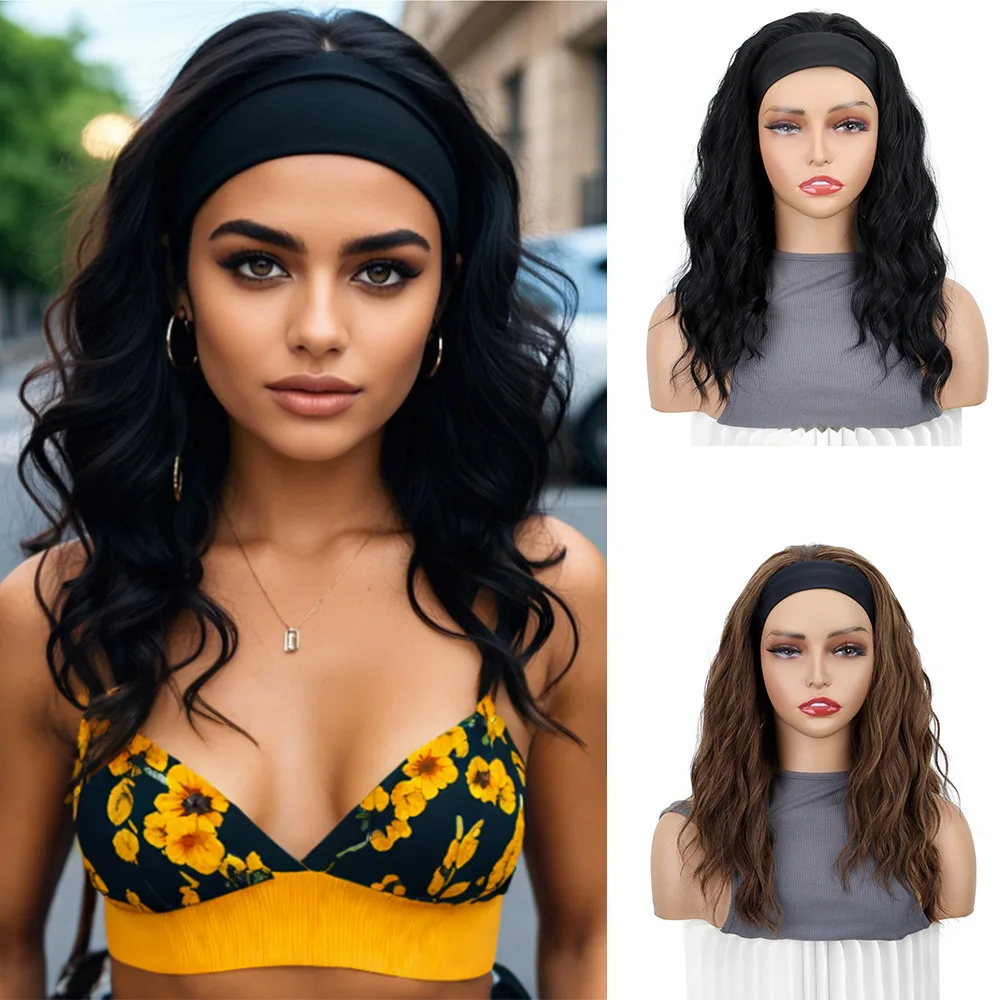 

16Inch Synthetic Short Headband Water Wave Curly Hair Wig for Women Breathable Hair Accessories Fashion Hairpiece For Daily Use