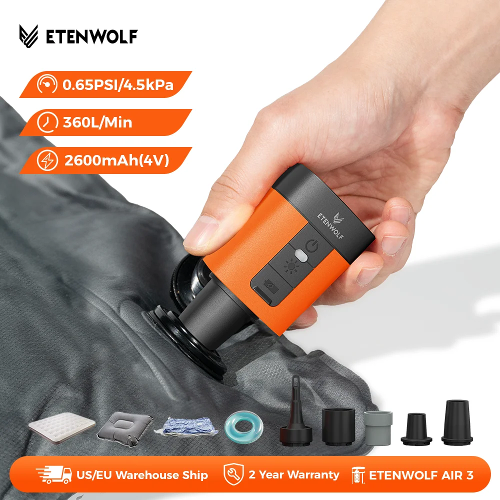 ETENWOLF AIR 3 bomba de aire eléctrica 2600mAh batería y luz bomba de Camping portátil para colchón de aire almohadillas para dormir flotadores de piscina