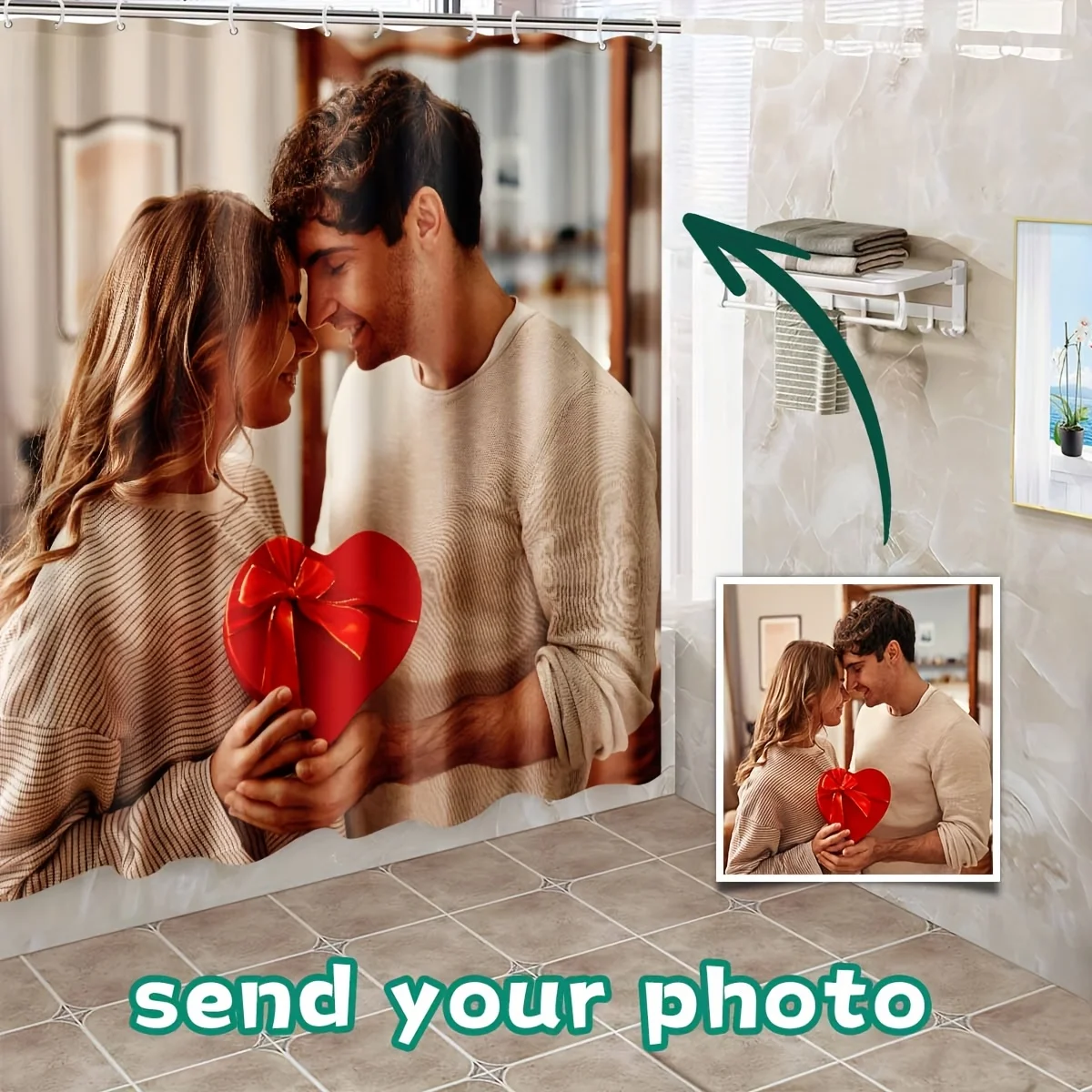 1pc Customized Photo Personalized Shower Curtain, Customized with Text Logo for Families And Friends, Customized with Printed