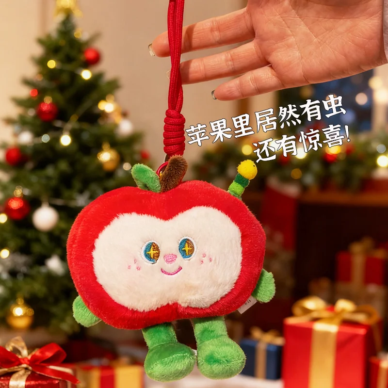 16CM Kawaii Cartoon Simulation Anime Plush Bugs Eating Apples Filling Fruits Plush Toys Children's Red Apple Plush Pendant Dolls