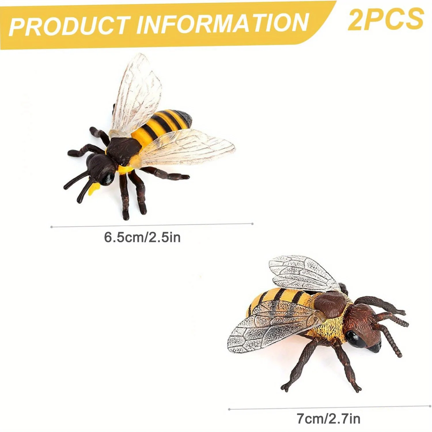 2Pcs Realistic Bee Figurines Insect Model Toys Kids Science Project Gift Halloween Christmas Decor Collectibles