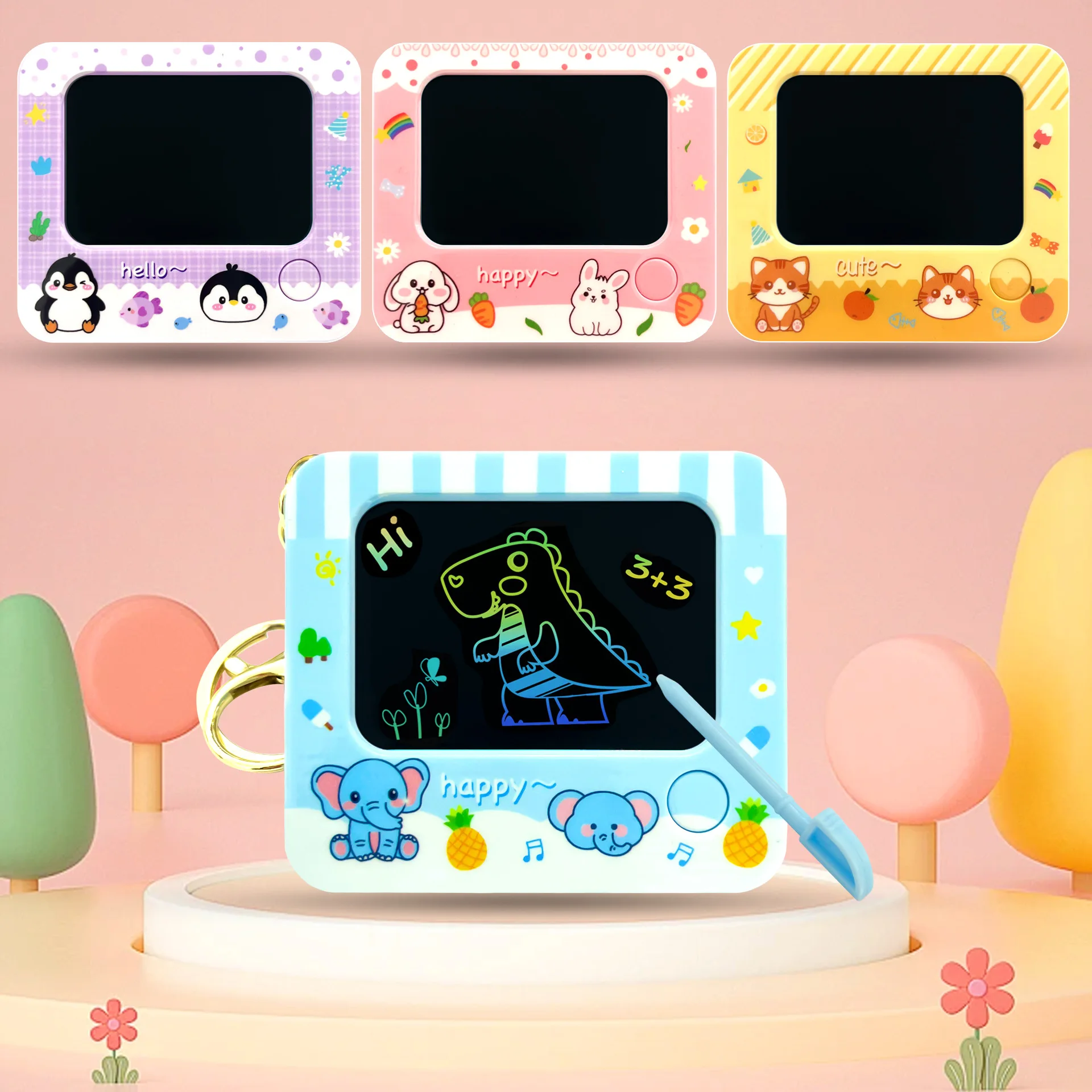 1pcs Mini LCD Handwriting Board Key Pendant Cartoon Doodle Board Electronic Drawing Board Creative Keychain Gift Children's Toys