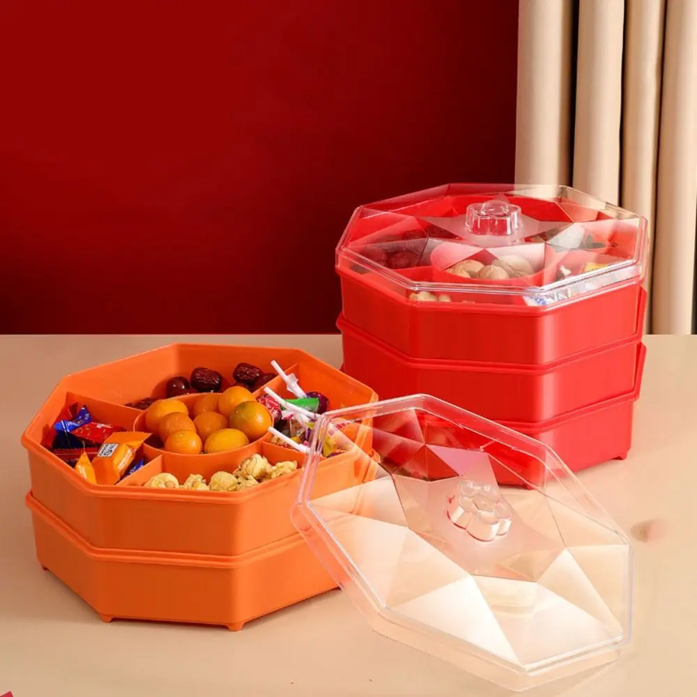 

Candy Box Multi-layer Octagon Snack Box Stackable Divided Nut Tray with Lid Dustproof Dried Fruit Plate Living Room