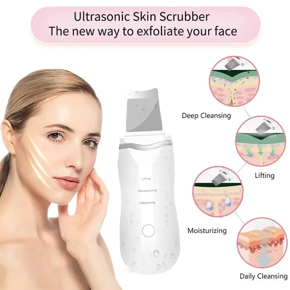 Ultrasonic Skin Scrubber Peeling Blackhead Remover Deep Face Cleaning Skin Scrubber Acne Pore Cleaner Facial Shovel Cleanser