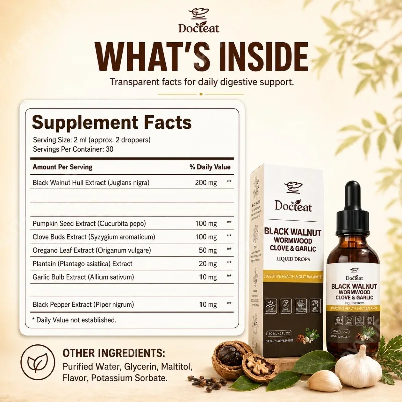 Black Walnut  & Clove Liquid Drops with Garlic and Oregano Herbal Blend for Digestive Support & General Wellness 60 mL