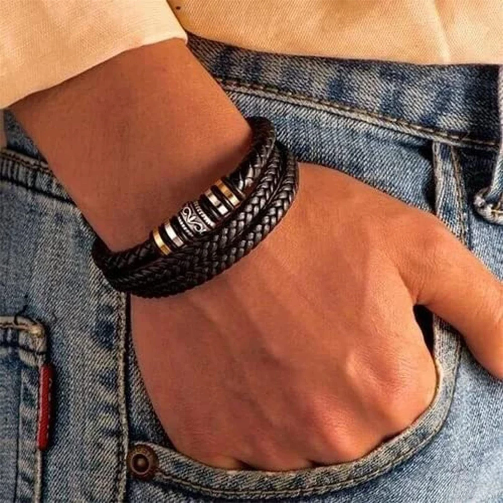 To My Son Braided Leather Bracelet Love you forever Rope Wristband Bracelet for Men Grandson Stainless Steel Clasp Boy Gift