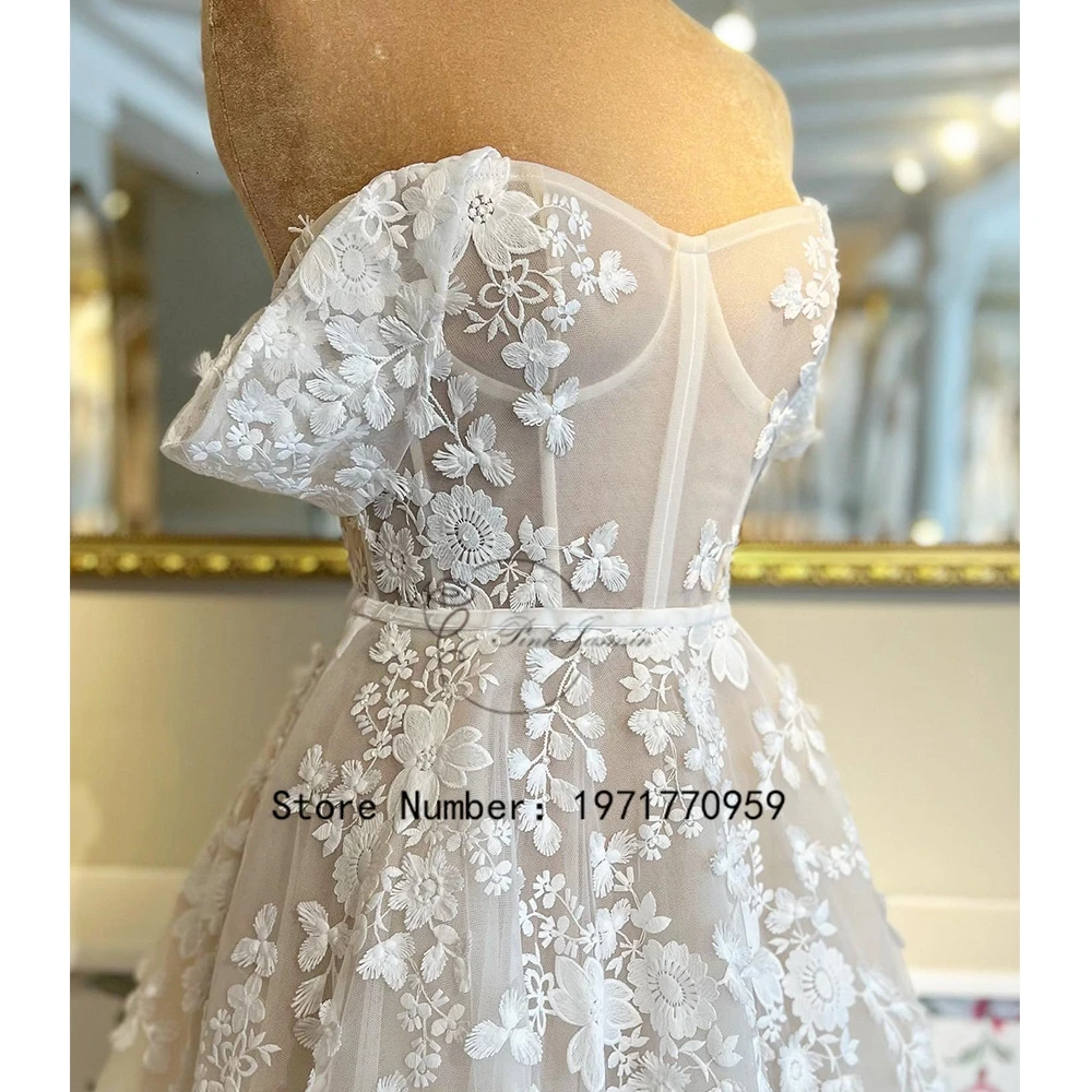 Boat Neck Gorgeous Applique Wedding Dresses For Women 2023 New Elegant Off Shoulder Court Train With Soft Lace Robe De Mariée