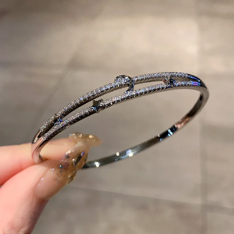 الفاخرة طبقة مزدوجة مايكرو تمهيد مكعب الزركون القمر ستار الإسورة للنساء الذهب والفضة مطلي مجوهرات الأزياء الإكسسوارات هدايا 1712 #4