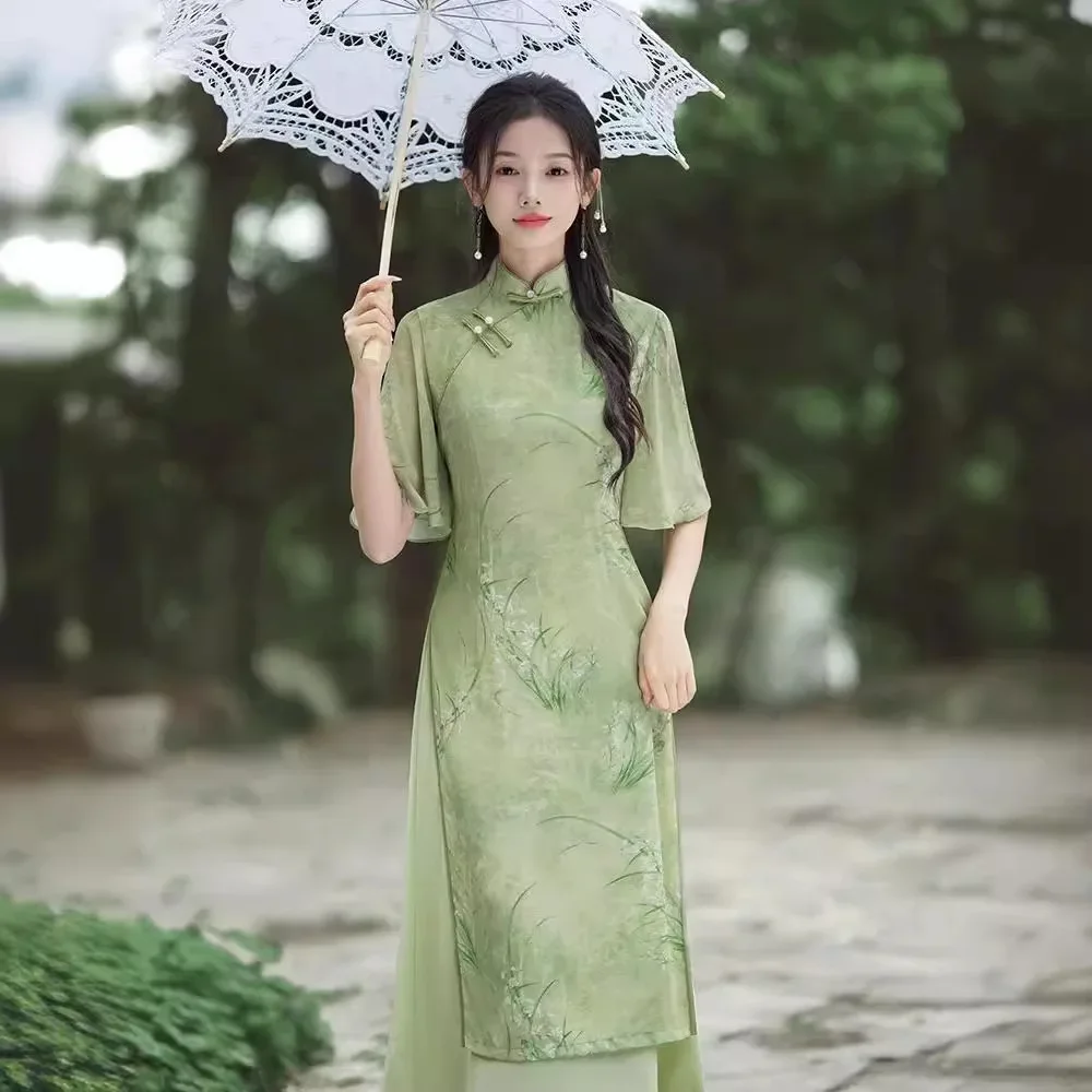 Vintage Chinese Style Young Adult Dress 2024 New Fashion Day Wear Elegant Simple Design Women's Cheongsam