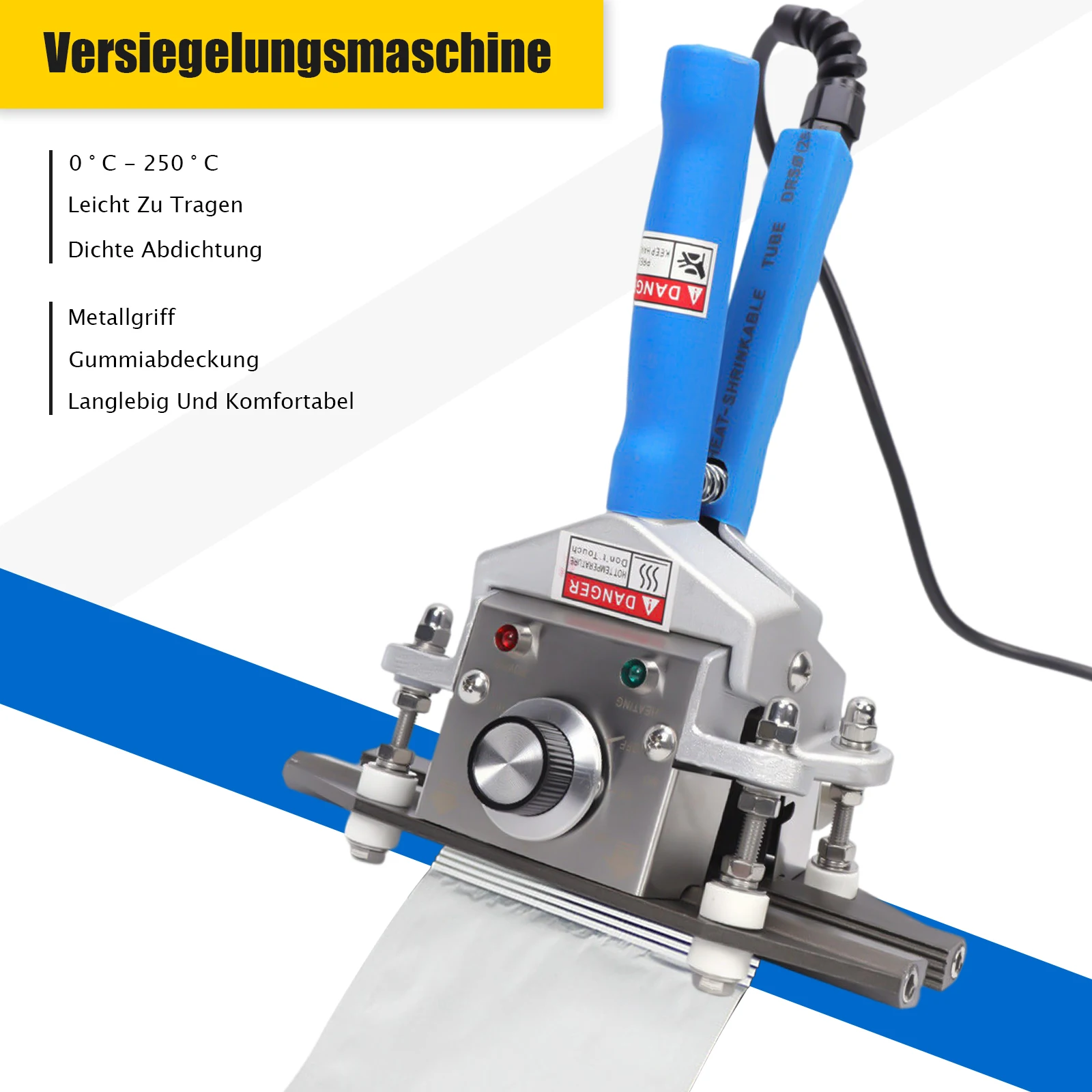 Sigillatore per sacchetti per alimenti per macchina termosigillatrice portatile blu da 300 W per temperatura regolabile in foglio di plastica/alluminio 86-482 ° F Sigillante per plastica