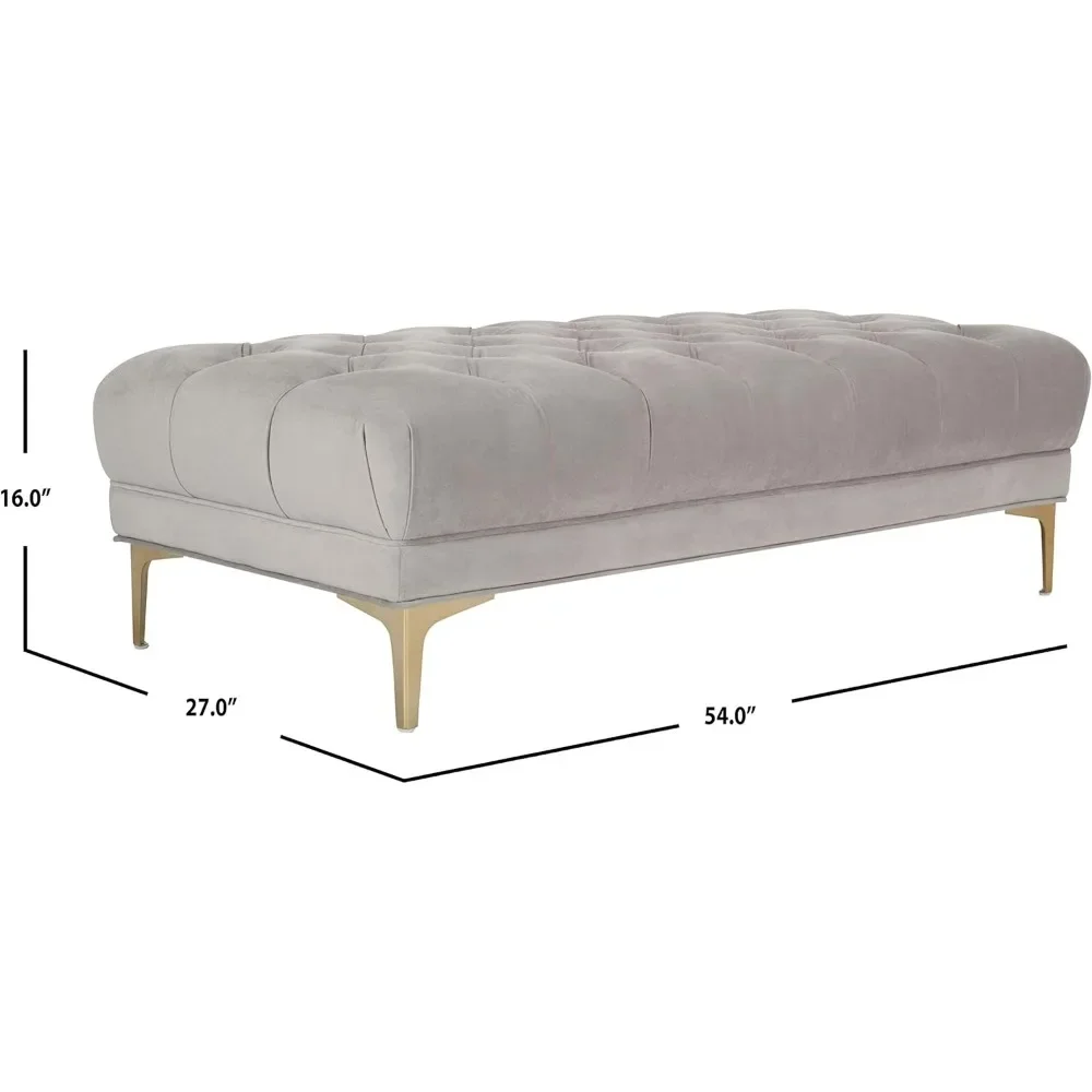 54-inch Glam Grey Velvet And Brass Tufted Rectangular Bench|