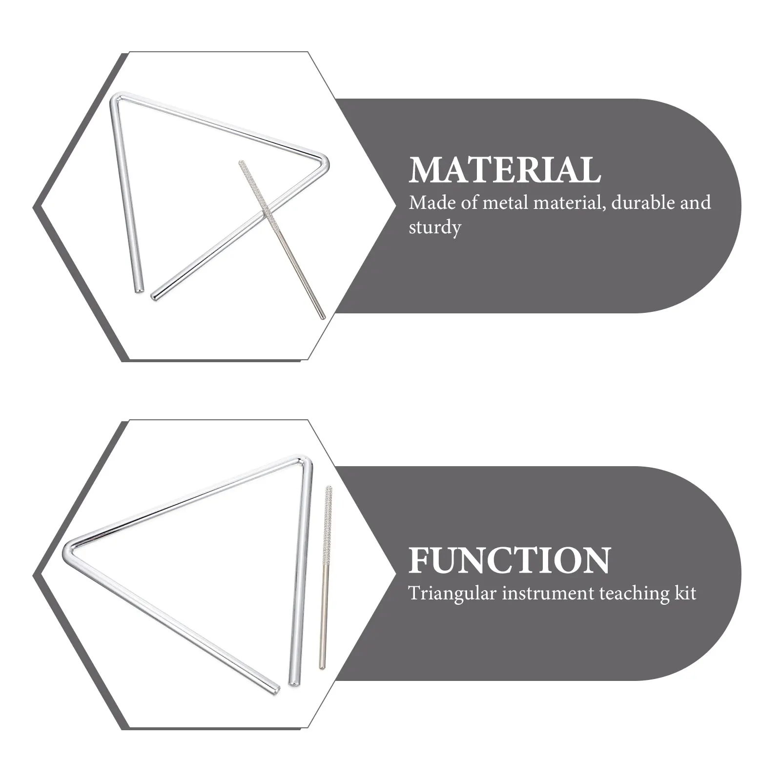 

1 Set Percussion Triangle Metal Instrument For Kids Music Educational Safe Compact Lightweight With Striker Children'S