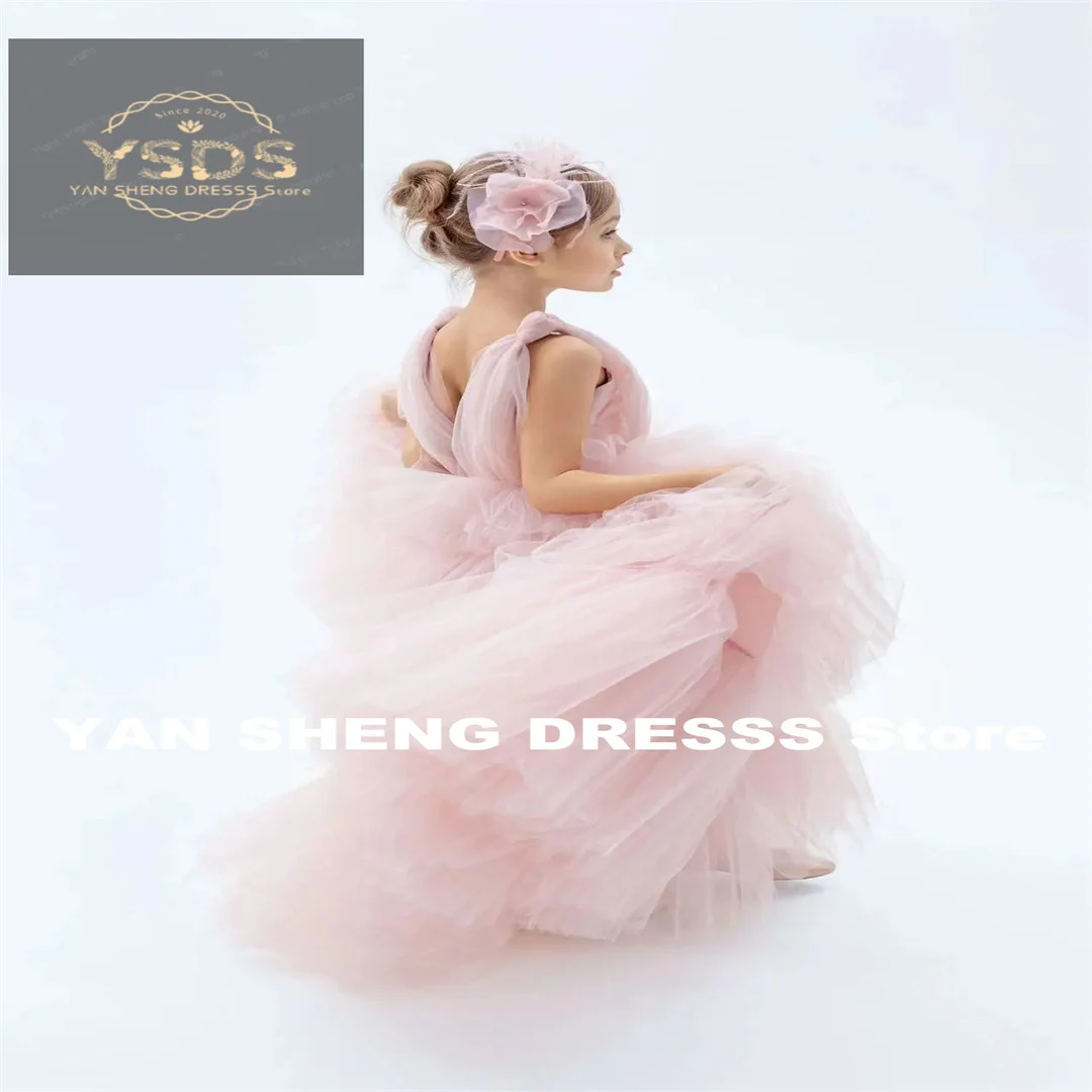 فستان فتاة الزهور مخصص لحفلات الزفاف تول بدون أكمام منتفخ أنيق للأطفال حفلة عيد ميلاد أول مناولة فستاين سهرة/فساتين الحفلات