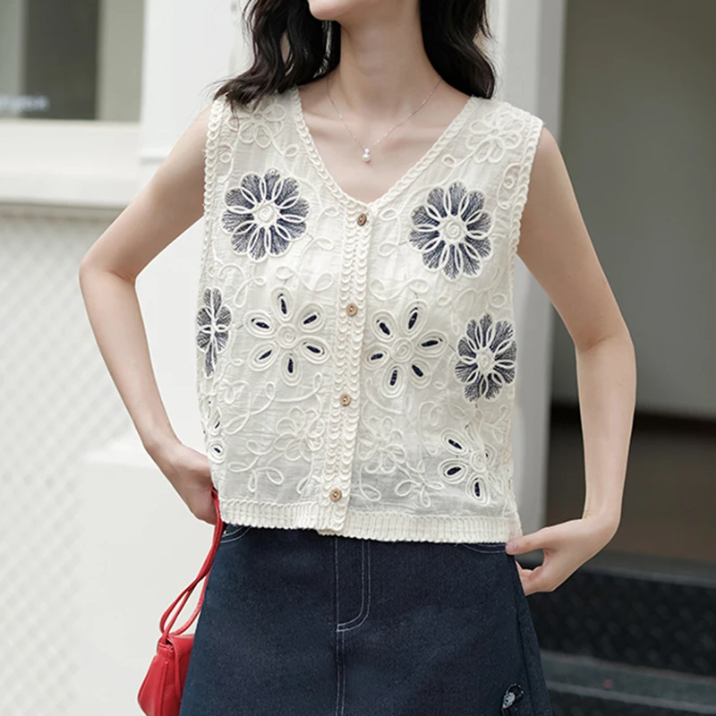 

Вязаный крючком жилет с цветочной вышивкой для женщин и девочек-подростков, ажурный вязаный жилет без рукавов, летний пляжный наряд в стиле бохо