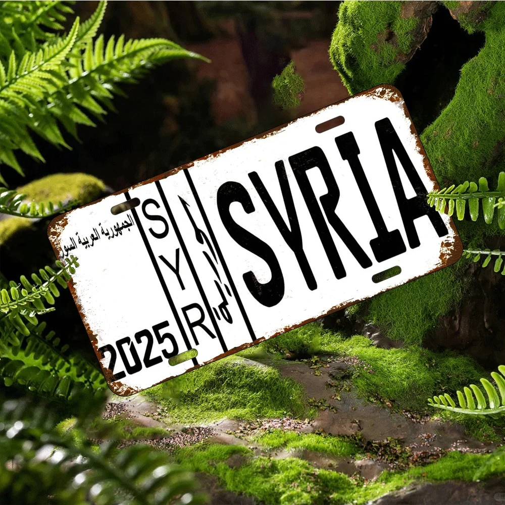 2D Flat - A 2D Flat License Plate Frame Made of Vintage Aluminum, Featuring a Syrian License Plate with Arabic Text, Dated 2025