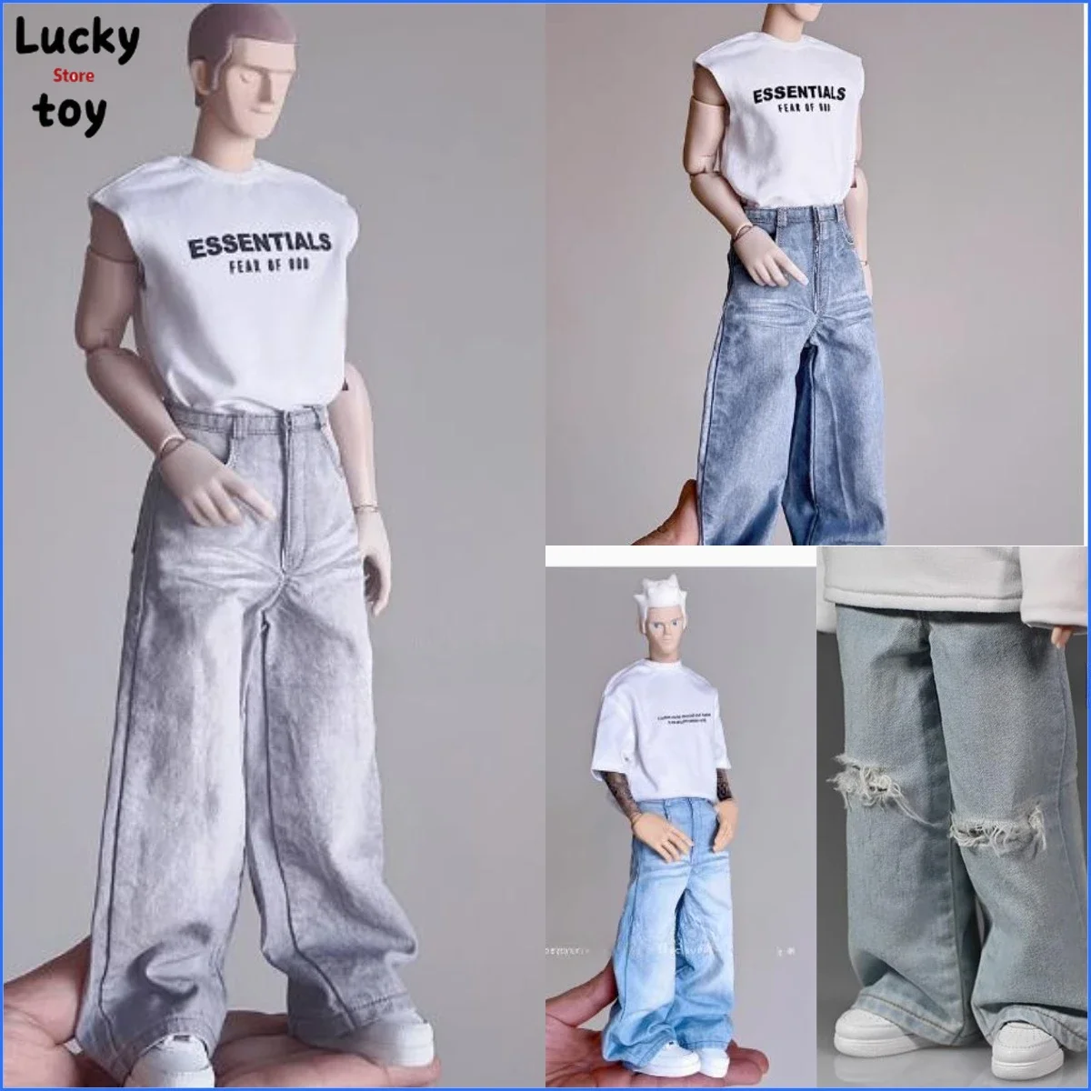 1/6 Scale Female/male Soldier Y2K Loose Casual Pants Streetwear Trousers Ripped Jeans for 12Inch Action Figure Body Dolls