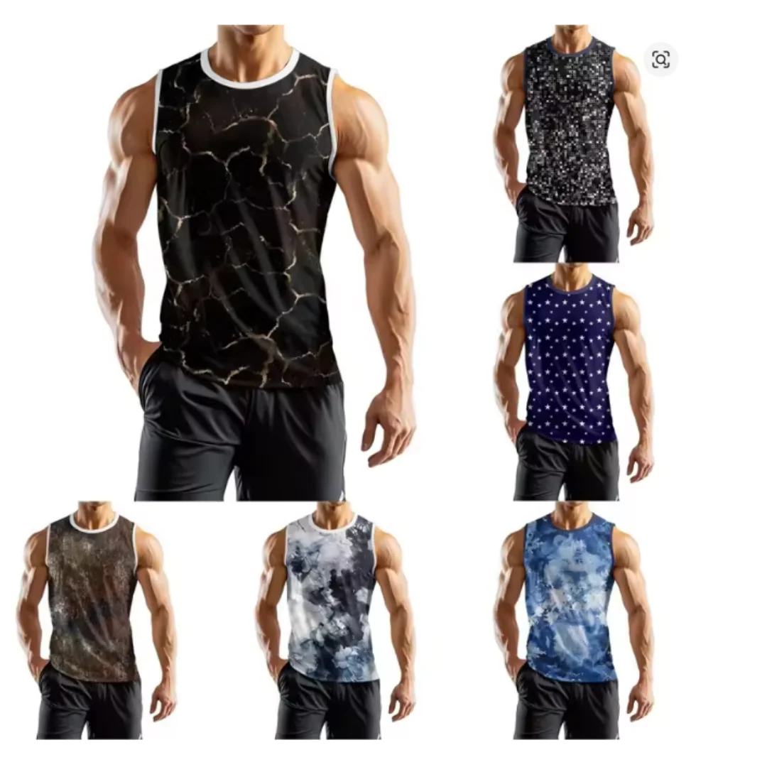 Fashion 3D Print Graphic Summer Vest For Men Casual Street Graphic Loose Sleeveless Tee Gym Fitness