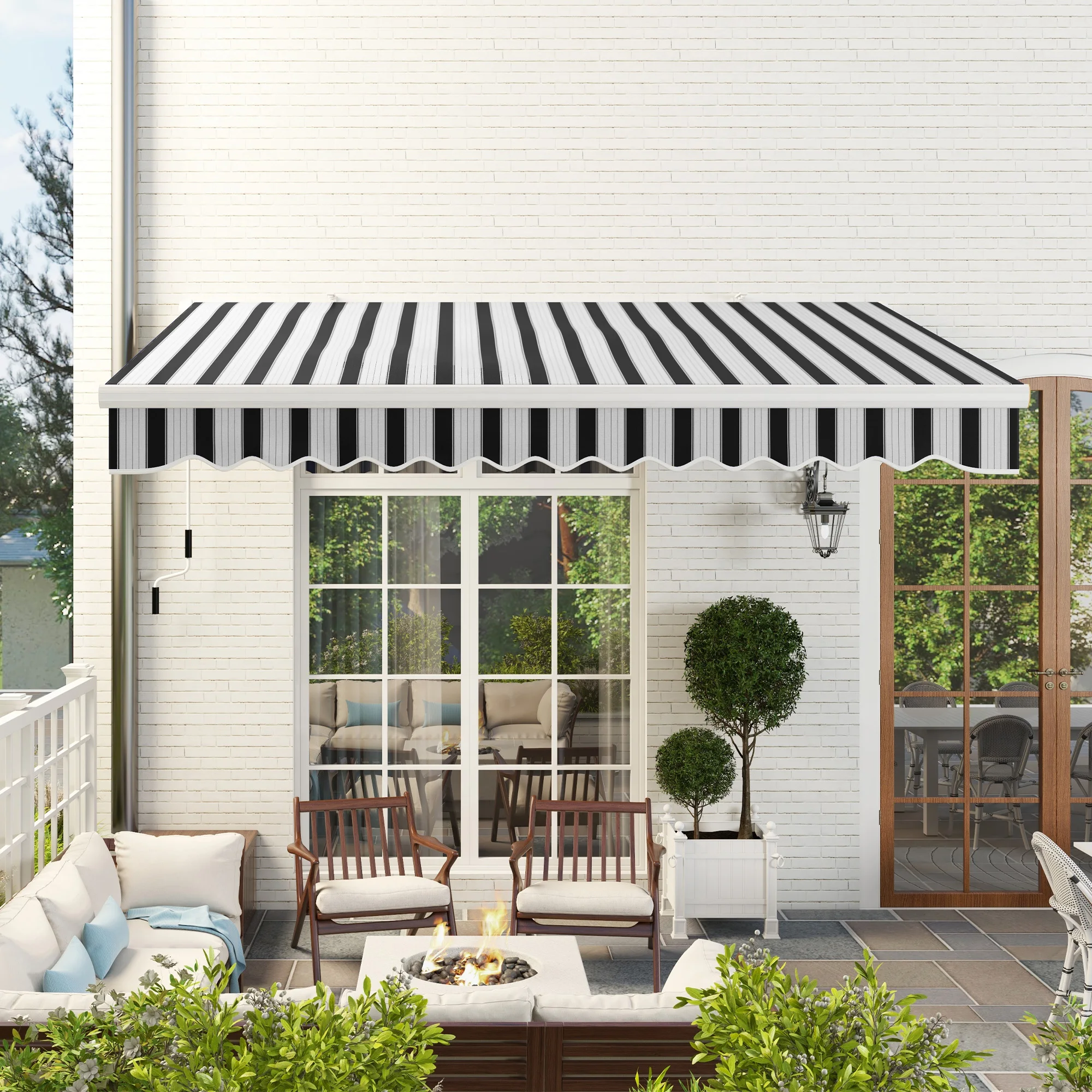Outsunny Toldo Manual Retráctil Outsunny Aluminio, Poliéster Azul y Blanco 395x245x151.5 cm