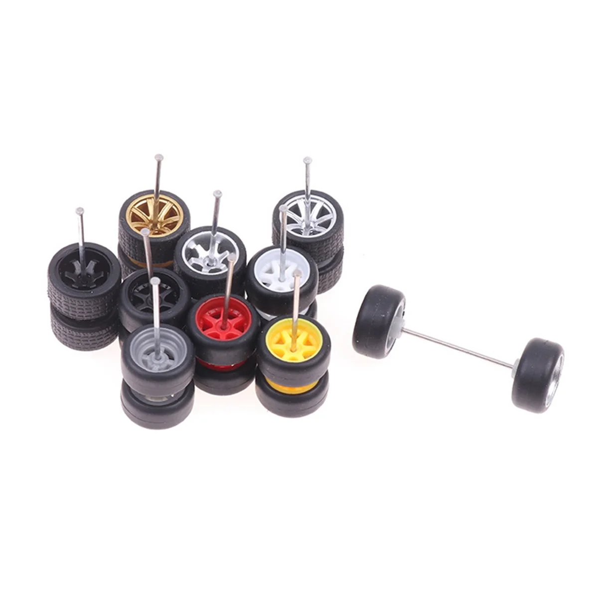 

WOTT 10 Sets 1/64 Offroad Wheels/ Rubber Tires 18.3mm Removable Tire for Wheel 1:64 RC Truck Model Off-Road SUV Random Color