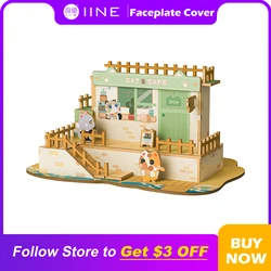 IINE Cute Cat Bakery Faceplate Cover for Switch/OLED Dock Easy to Install Wooden Base