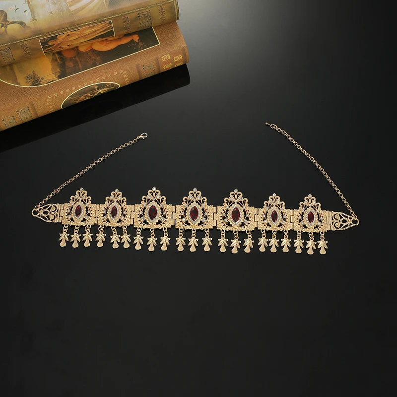 Classic Moroccan Style Luxury Crystal Rhinestone Metal Head Chain Algerian Bride Wedding Boutique Jewelry